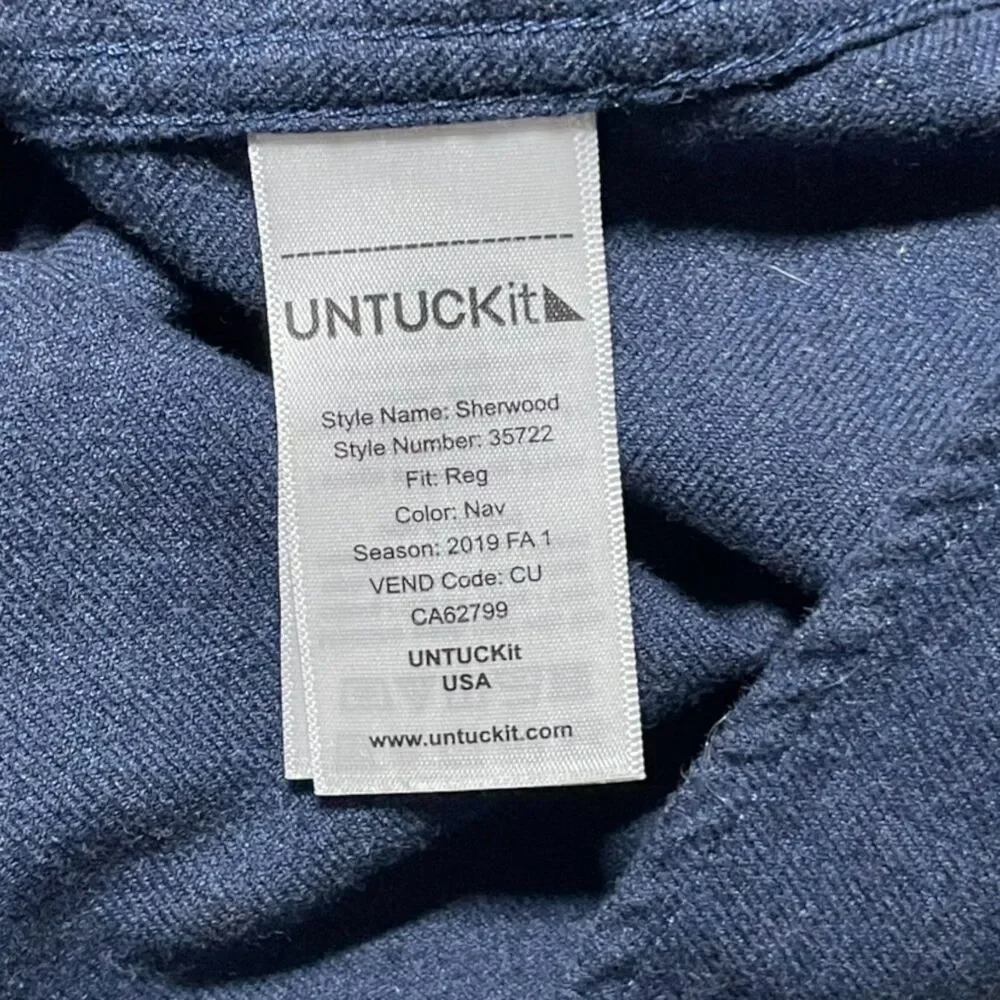 UNTUCKit Sherwood Navy Blue Flannel Shirt Relaxed Fit Mens XXL